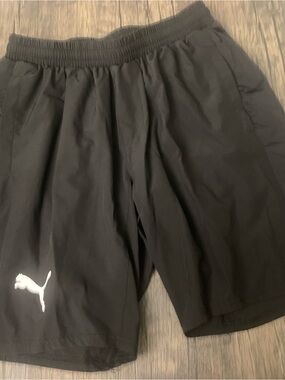 Puma Black Athletic Training Shorts with White Logo